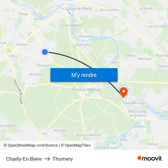 Chailly-En-Biere to Thomery map