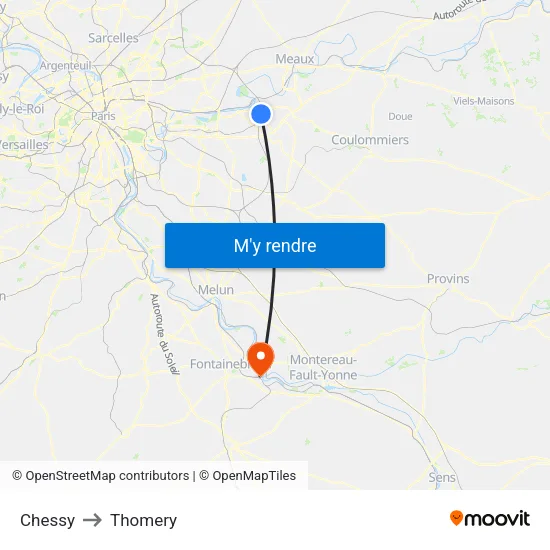 Chessy to Thomery map