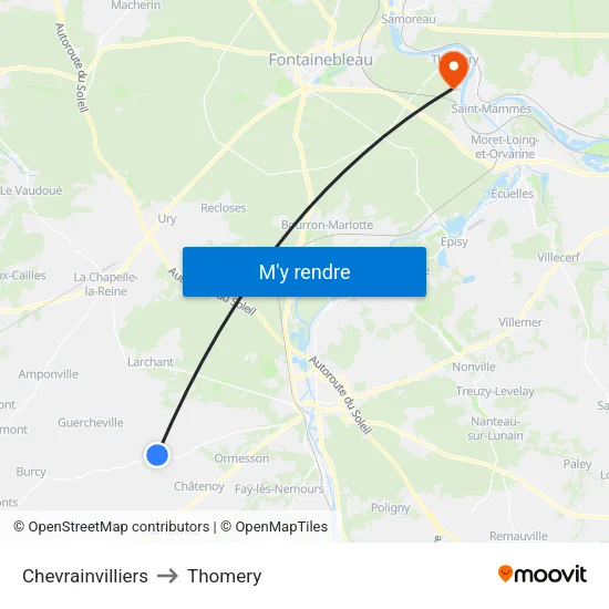 Chevrainvilliers to Thomery map