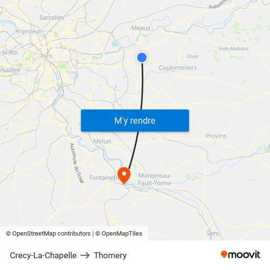 Crecy-La-Chapelle to Thomery map