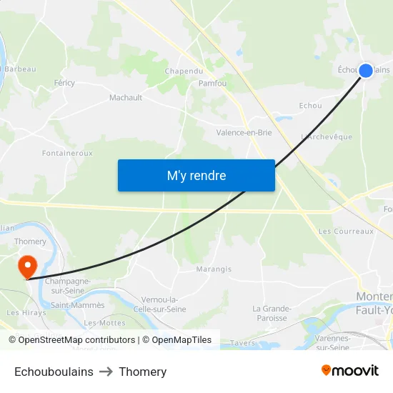 Echouboulains to Thomery map