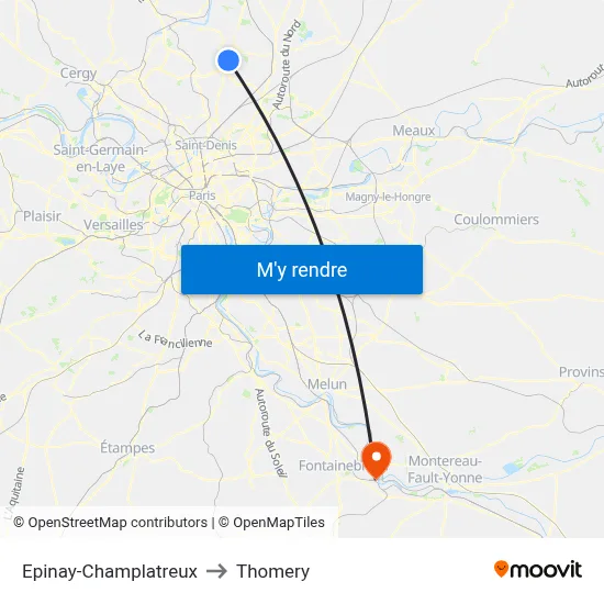 Epinay-Champlatreux to Thomery map