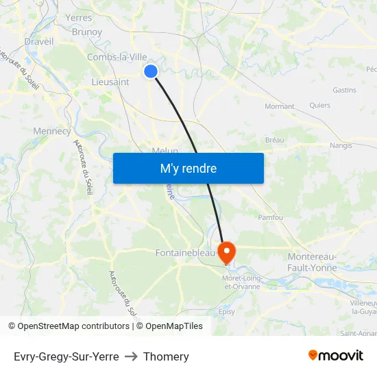 Evry-Gregy-Sur-Yerre to Thomery map