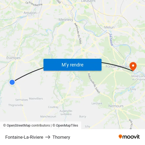 Fontaine-La-Riviere to Thomery map