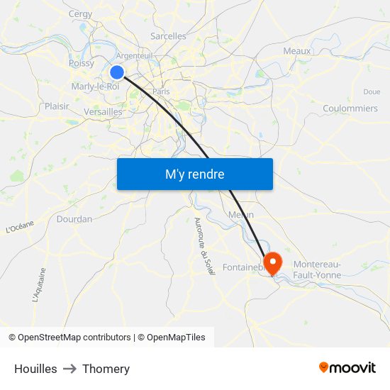 Houilles to Thomery map