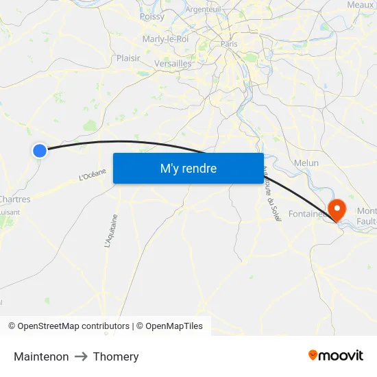 Maintenon to Thomery map