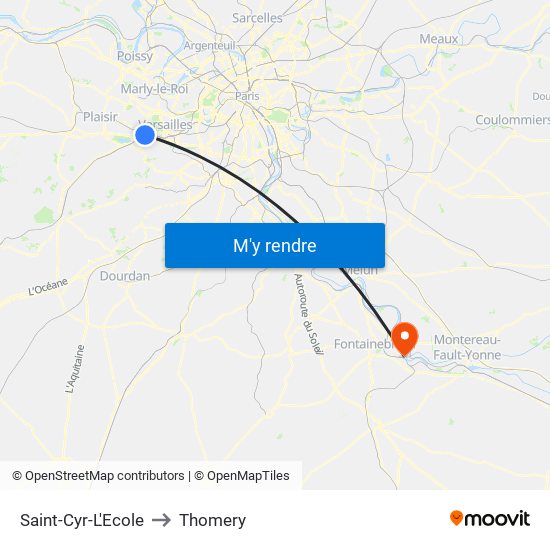 Saint-Cyr-L'Ecole to Thomery map