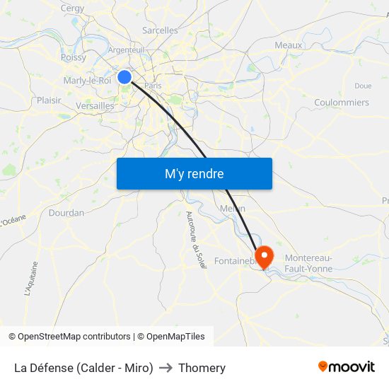 La Défense (Calder - Miro) to Thomery map