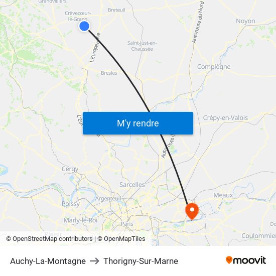 Auchy-La-Montagne to Thorigny-Sur-Marne map