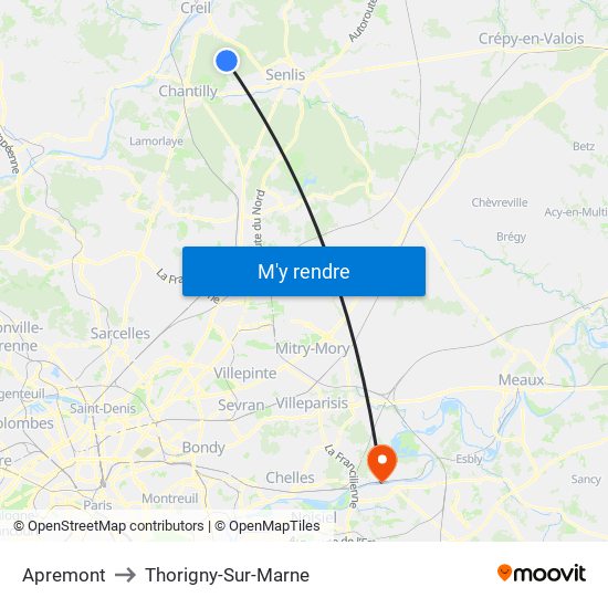 Apremont to Thorigny-Sur-Marne map