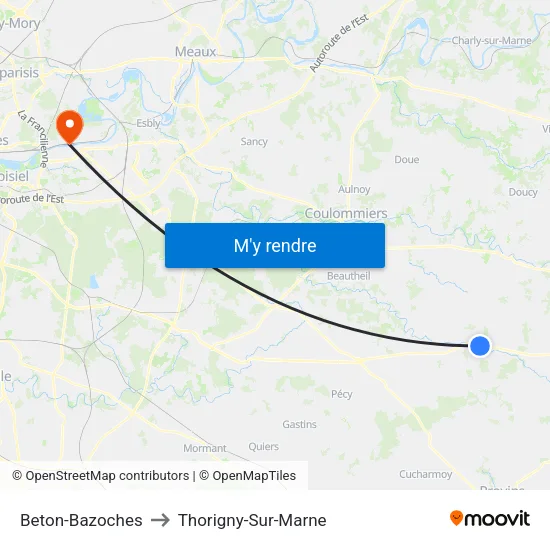 Beton-Bazoches to Thorigny-Sur-Marne map
