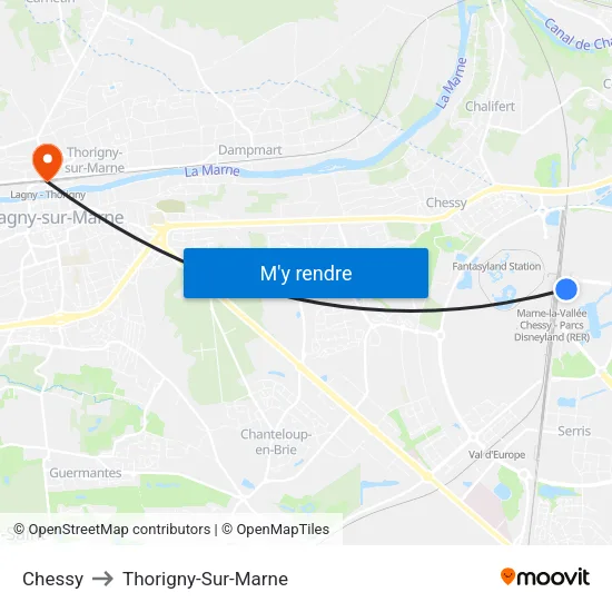 Chessy to Thorigny-Sur-Marne map
