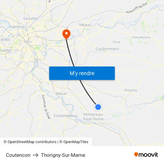 Coutencon to Thorigny-Sur-Marne map