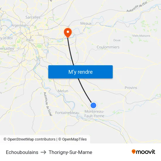 Echouboulains to Thorigny-Sur-Marne map