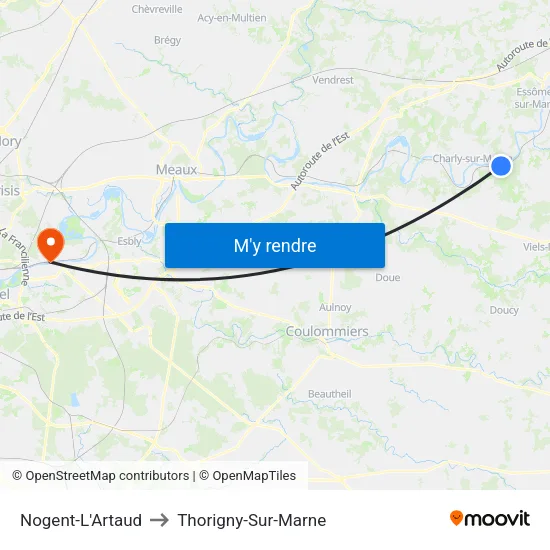 Nogent-L'Artaud to Thorigny-Sur-Marne map