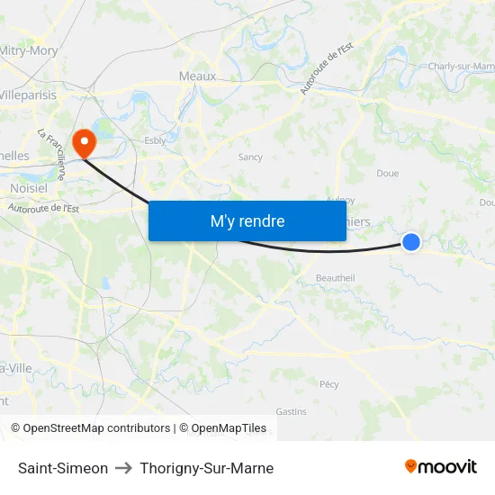 Saint-Simeon to Thorigny-Sur-Marne map