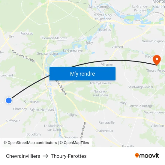 Chevrainvilliers to Thoury-Ferottes map