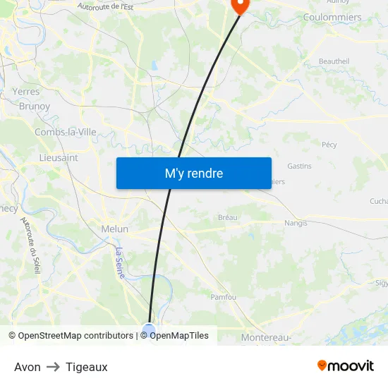 Avon to Tigeaux map