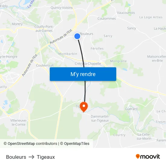 Bouleurs to Tigeaux map