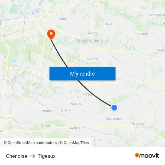 Chenoise to Tigeaux map