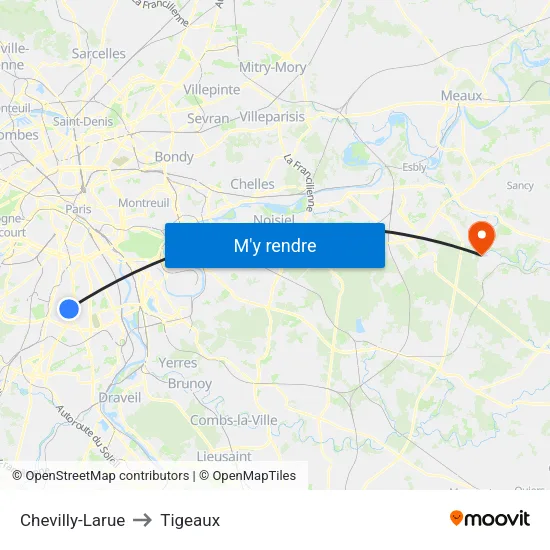 Chevilly-Larue to Tigeaux map