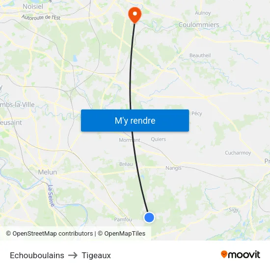 Echouboulains to Tigeaux map