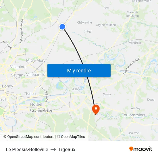 Le Plessis-Belleville to Tigeaux map