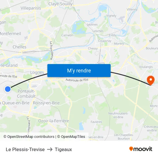 Le Plessis-Trevise to Tigeaux map