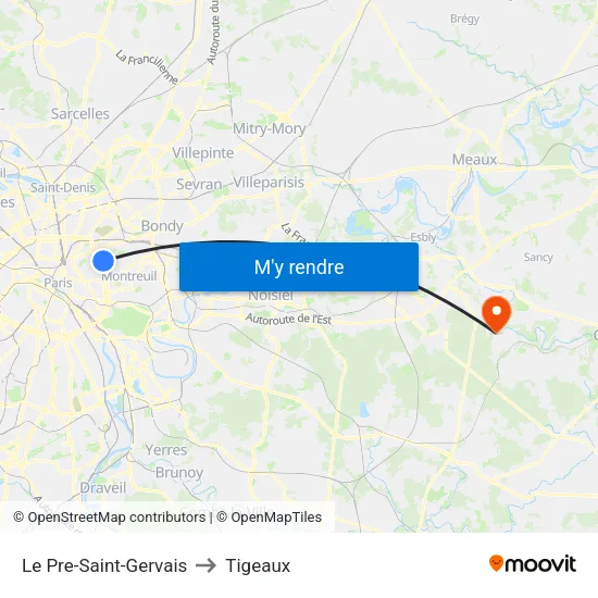 Le Pre-Saint-Gervais to Tigeaux map