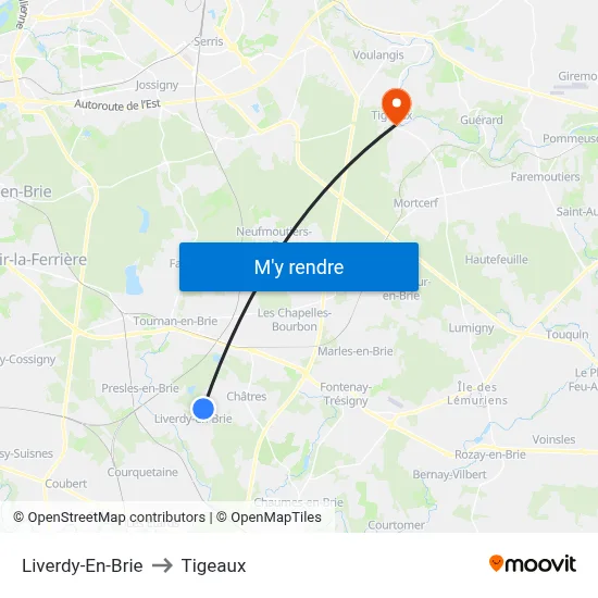 Liverdy-En-Brie to Tigeaux map