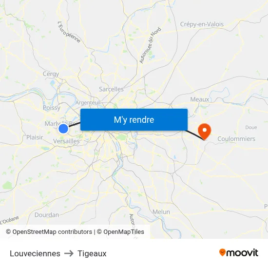 Louveciennes to Tigeaux map