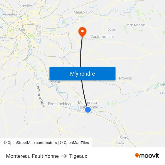 Montereau-Fault-Yonne to Tigeaux map