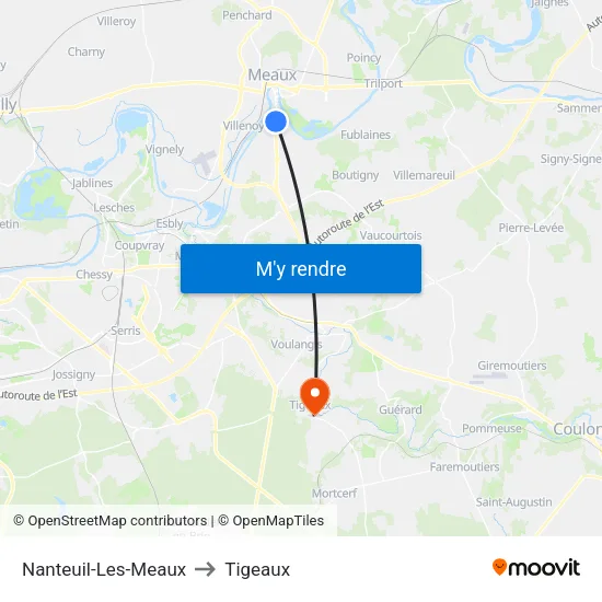 Nanteuil-Les-Meaux to Tigeaux map