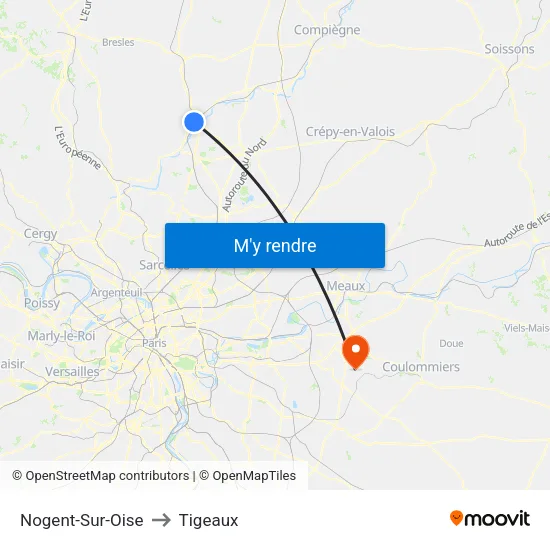 Nogent-Sur-Oise to Tigeaux map