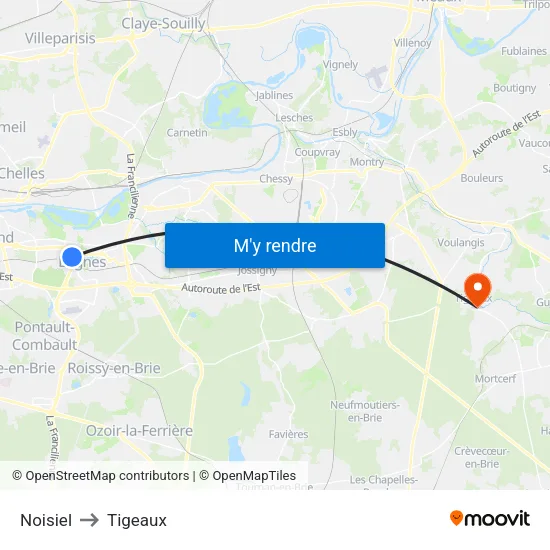 Noisiel to Tigeaux map