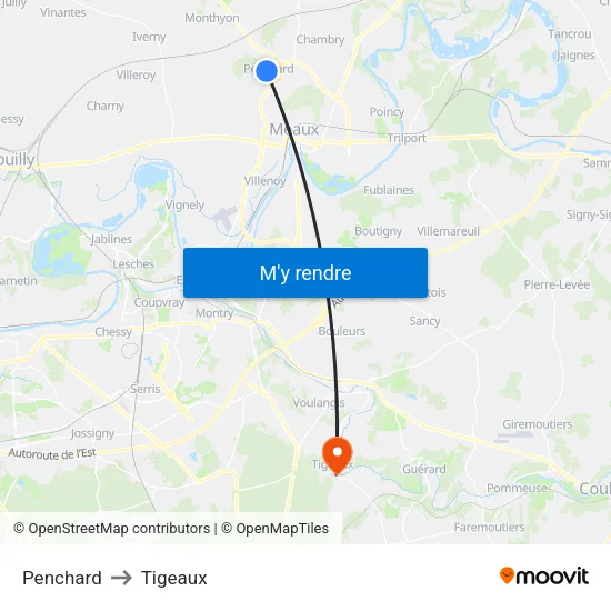 Penchard to Tigeaux map
