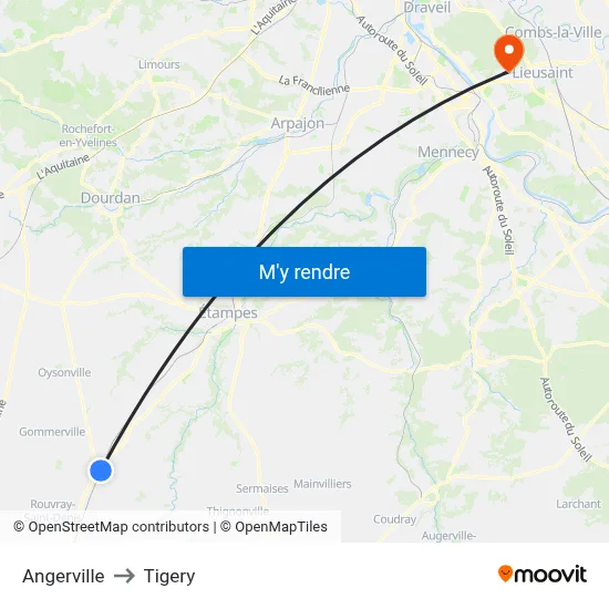 Angerville to Tigery map