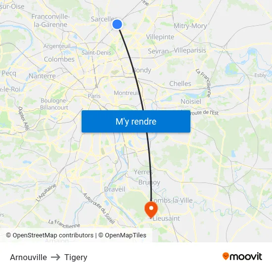Arnouville to Tigery map