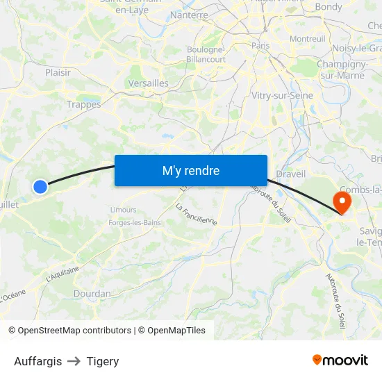 Auffargis to Tigery map