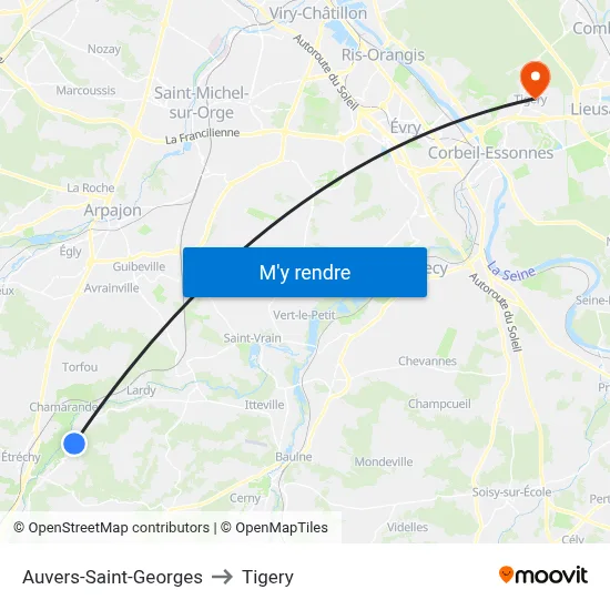 Auvers-Saint-Georges to Tigery map