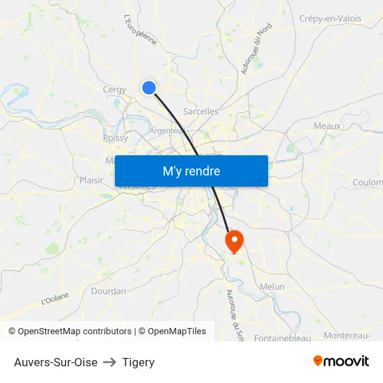 Auvers-Sur-Oise to Tigery map