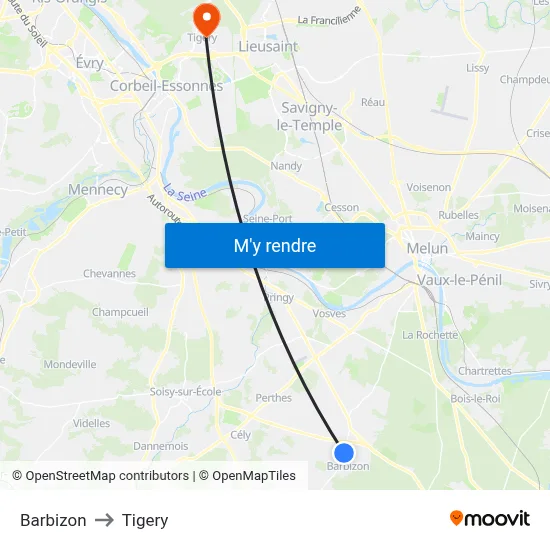 Barbizon to Tigery map