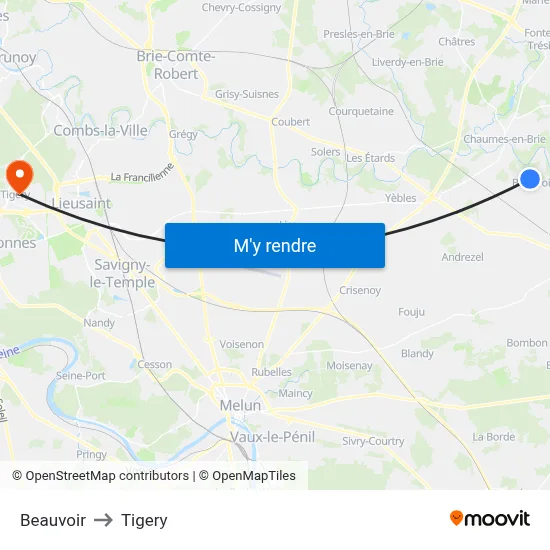 Beauvoir to Tigery map