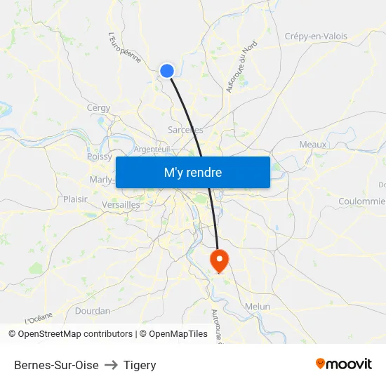Bernes-Sur-Oise to Tigery map