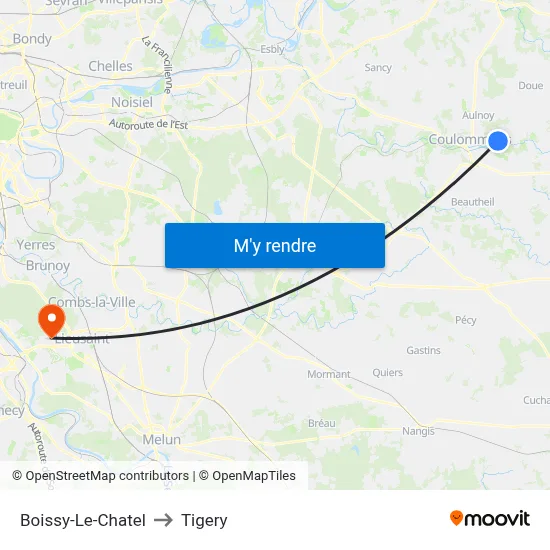 Boissy-Le-Chatel to Tigery map