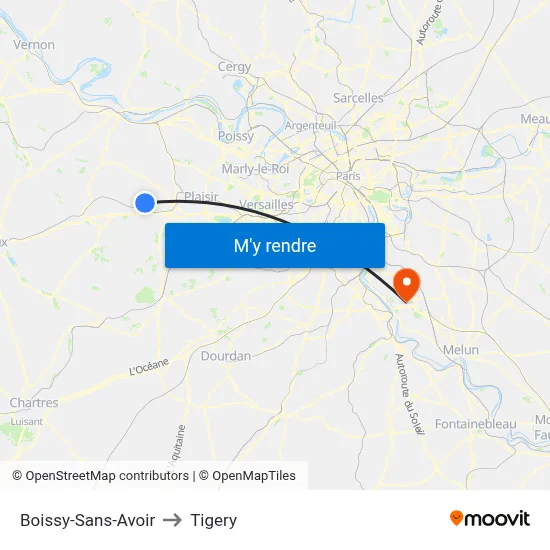 Boissy-Sans-Avoir to Tigery map