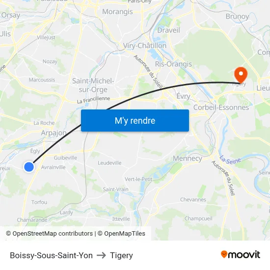 Boissy-Sous-Saint-Yon to Tigery map