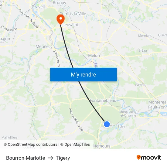 Bourron-Marlotte to Tigery map