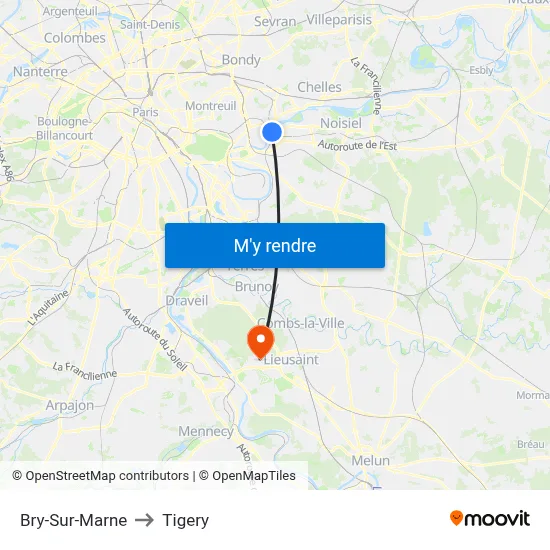 Bry-Sur-Marne to Tigery map