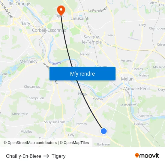 Chailly-En-Biere to Tigery map